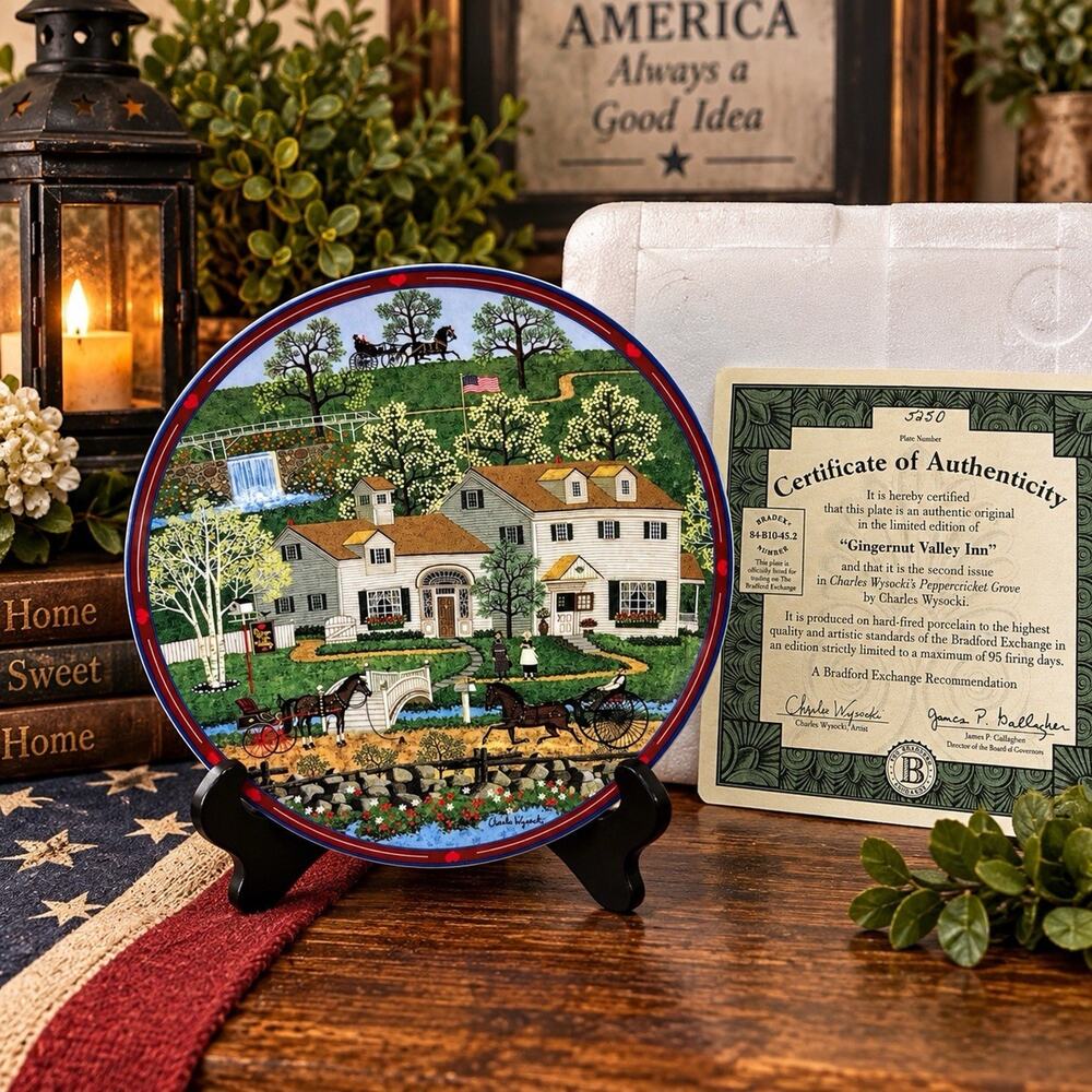 Charles Wysocki Gingernut Valley Inn Plate Bradford Exchange COA Box 1993